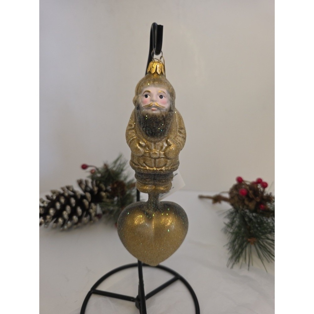 1998 Christopher Radko Lumberjack Santa 98-97-0 Gold Heart 7" Germany Ornament